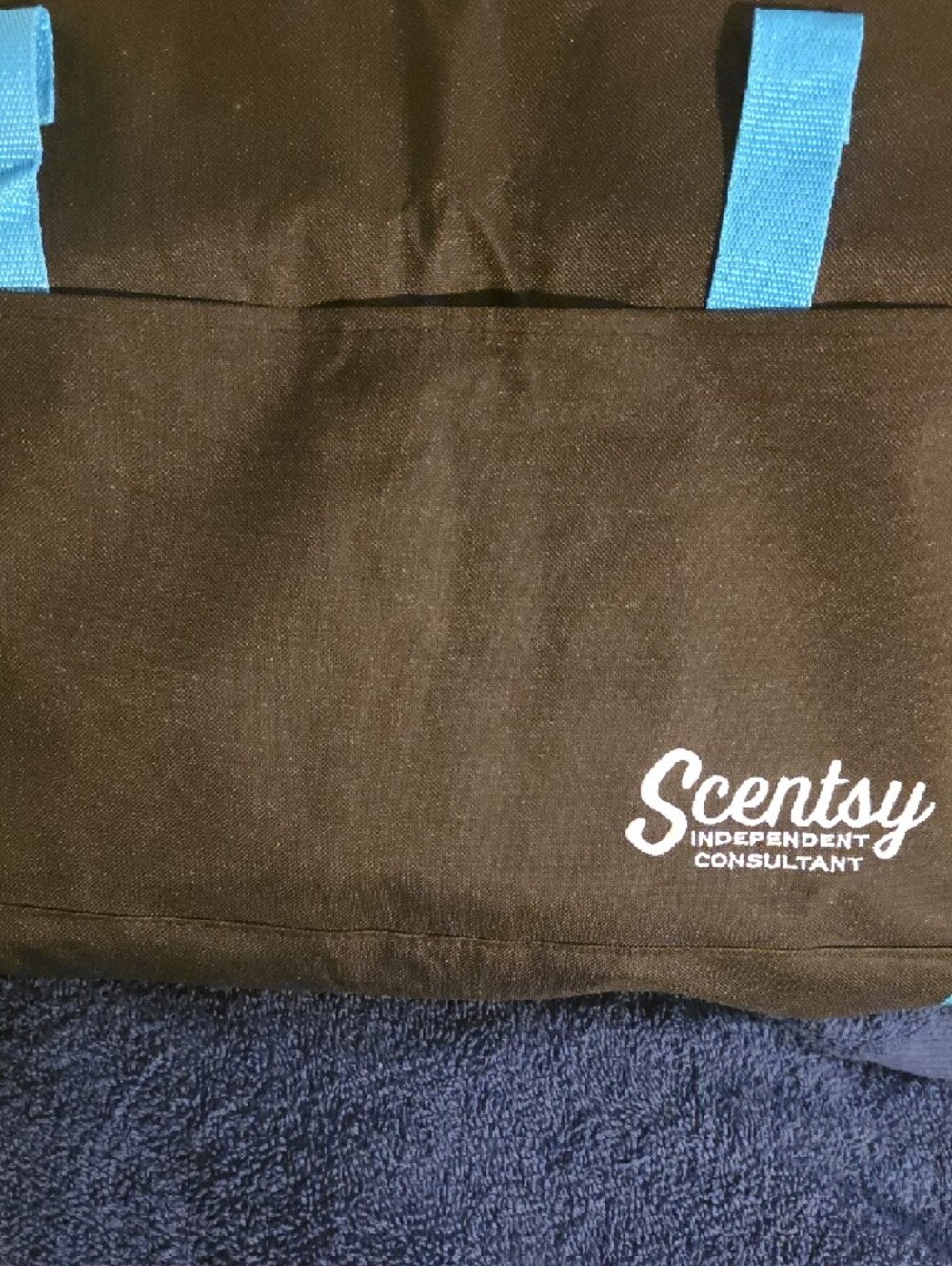 Scentsy Black Tote with Blue Straps, 2 Pockets, Zip Close &  Drawing Ticket Pack